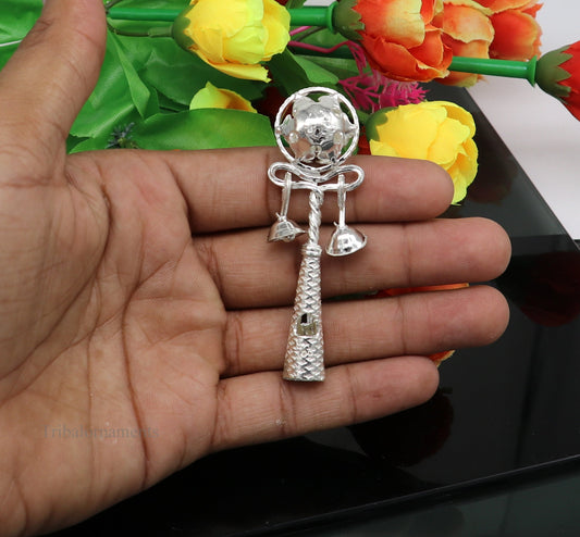 Solid sterling silver handmade design new born baby gifting bells toy, baby krishna gifting toy, silver whistle, silver temple article su407 - TRIBAL ORNAMENTS