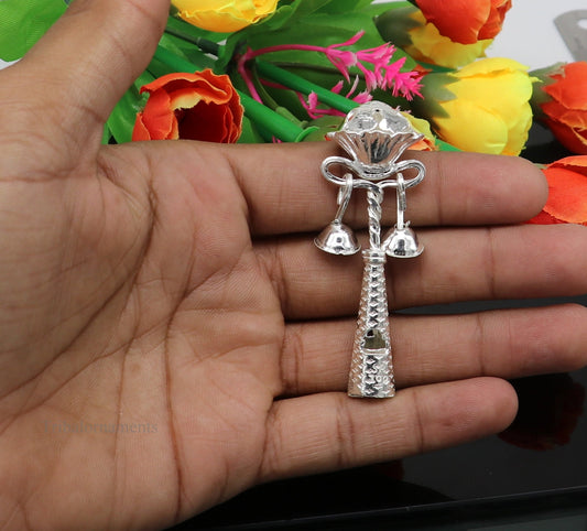 Solid sterling silver handmade design new born baby gifting bells toy, baby krishna gifting toy, silver whistle, silver temple article su409 - TRIBAL ORNAMENTS