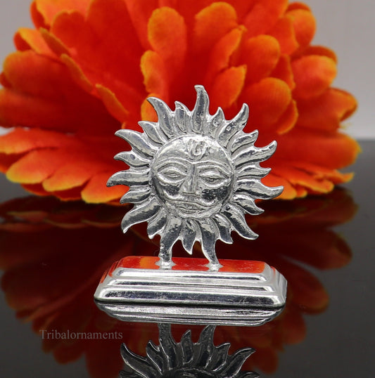 Sterling silver handmade design Indian Idols sun ro suraj statue figurine, puja articles decorative gift diwali puja art52 - TRIBAL ORNAMENTS