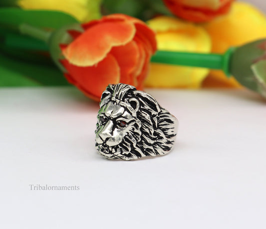 925 sterling silver handcrafted lion ring, Amazing vintage design customized ring band for unisex gifting from india ring432 - TRIBAL ORNAMENTS