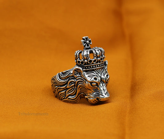 925 sterling silver handcrafted Narsimha ring , solid king lion ring, Amazing vintage design ring band for unisex gifting from india ring440 - TRIBAL ORNAMENTS