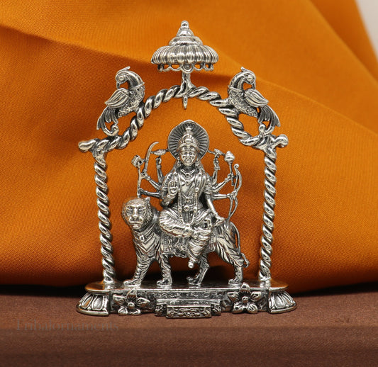 925 Sterling silver Goddess Amba/Bhawani, Durga, Santoshi maa, Pooja Articles, handcrafted statue sculpture amazing puja article art176 - TRIBAL ORNAMENTS