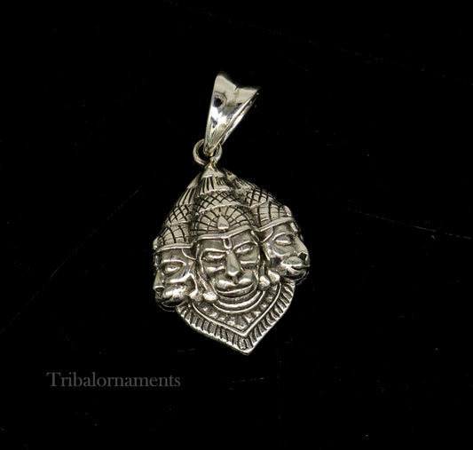 God hanuman pendant 92.5 sterling silver handmade god idol teen mukhi or three face hanuman pendant, amazing pendant gifting jewelry ssp994 - TRIBAL ORNAMENTS