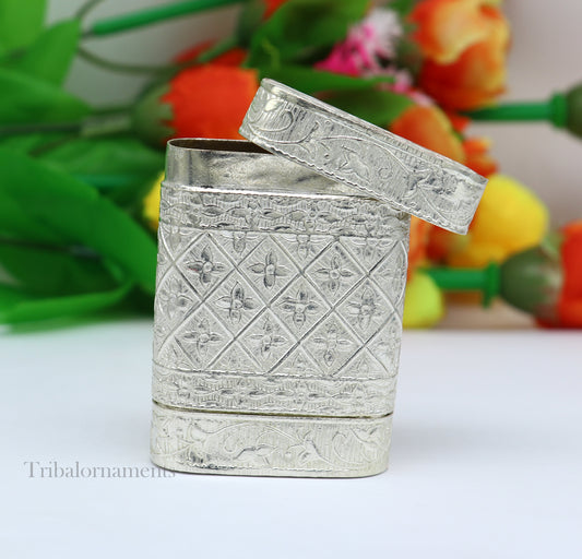 925 sterling silver floral design 2 in1 Royal trinket box, tobacco box, tobacco chuna box, best gifting silver royal article stb312 - TRIBAL ORNAMENTS