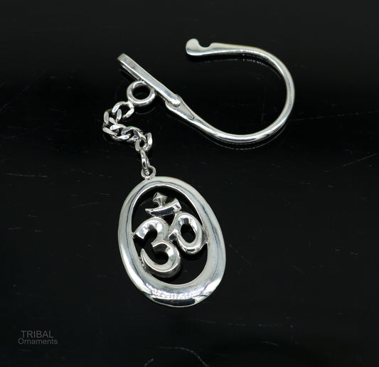 925 Sterling silver handmade unique style OM "aum" mantra solid key chian, stylish royal gifting silver accessories unisex gift kch08 - TRIBAL ORNAMENTS