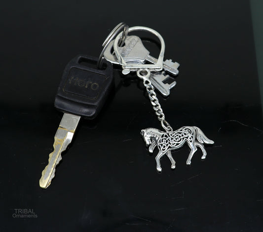 925 Sterling silver handmade unique vintage horse design solid key chain, stylish royal gifting silver accessories unisex gift kch11 - TRIBAL ORNAMENTS