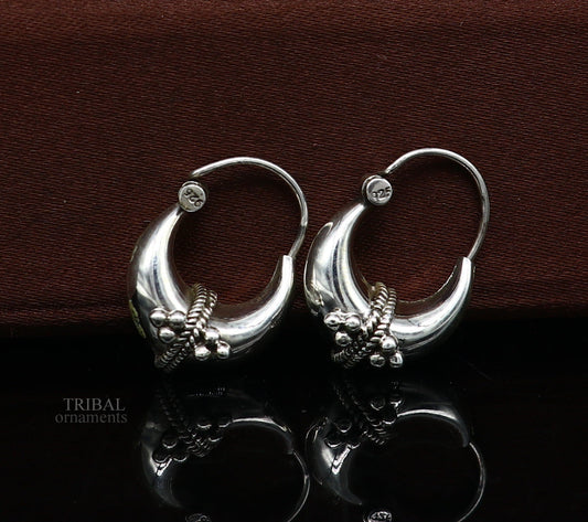 Vintage Design 925 sterling silver fabulous hoops earring, tribal kundal earring from Rajasthan India, best gifting unisex jewelry ear1057 - TRIBAL ORNAMENTS