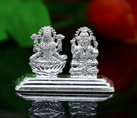 Solid Sterling silver handmade customized Hindu idols Laxmi and Ganesha statue, puja article figurine, home décor Diwali puja gift art456 - TRIBAL ORNAMENTS