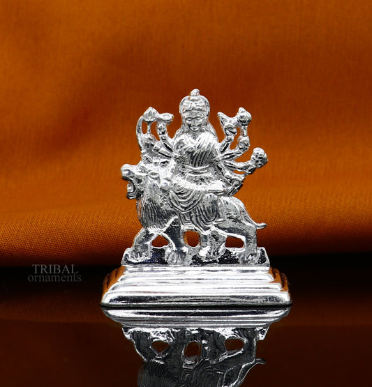 Sterling silver Goddess Durga maa, Pooja Articles, Indian Silver Idols, handcrafted Mataji statue sculpture amazing gifting Art469 - TRIBAL ORNAMENTS