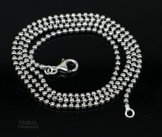 All size 925 sterling silver handmade customized fancy stylish silver beaded chain necklace baht chain best gifting jewelry from India ch150 - TRIBAL ORNAMENTS