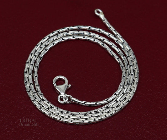 All size 925 sterling silver handmade solid fancy stylish silver beaded chain necklace baht chain best gifting jewelry from India ch151 - TRIBAL ORNAMENTS