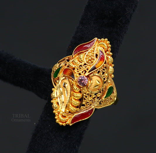 22karat yellow gold handmade ring fabulous filigree work band unisex ring best gift for women's from rajasthan india ring11 - TRIBAL ORNAMENTS