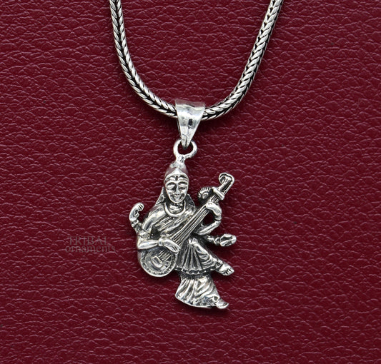 925 sterling silver unique design Goddess Saraswati/Sharda mataji pendant, goddess pendant good luck divine jewelry tribal jewelry ssp1743 - TRIBAL ORNAMENTS