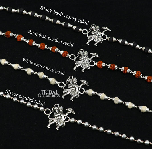 Lord hanuman Rakhi 925 sterling silver handmade lord hanuman design Rakhi bracelet, amazing Rudraksha, Tulsi beaded bracelet rk184 - TRIBAL ORNAMENTS