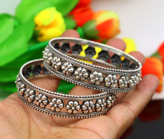 925 sterling silver handmade Gorgeous Vintage floral design bangle bracelet tribal ethnic jewelry best bride gifting jewelry nba333 - TRIBAL ORNAMENTS