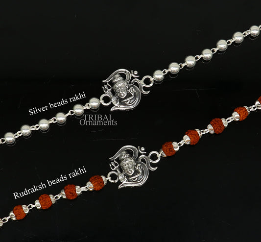 Lord Shiva Rakhi 925 Sterling silver Rakhi bracelet Rrudrakha and silver beads best gift for your brother's for special gifting rk199 - TRIBAL ORNAMENTS