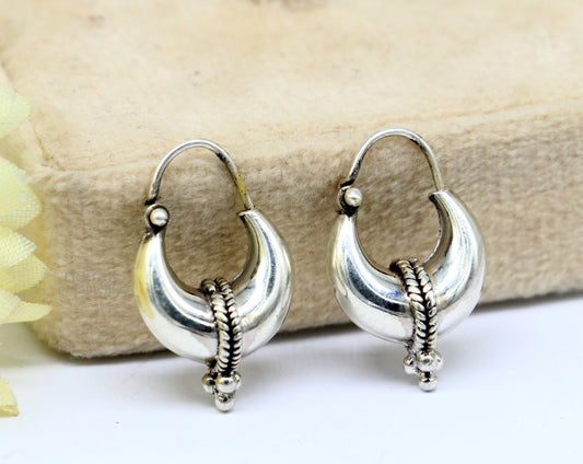 925 sterling silver Handmade vintage ethnic style hoops earrings Kundal unisex tribal stylish unique Bali jewelry from India ear1223 - TRIBAL ORNAMENTS