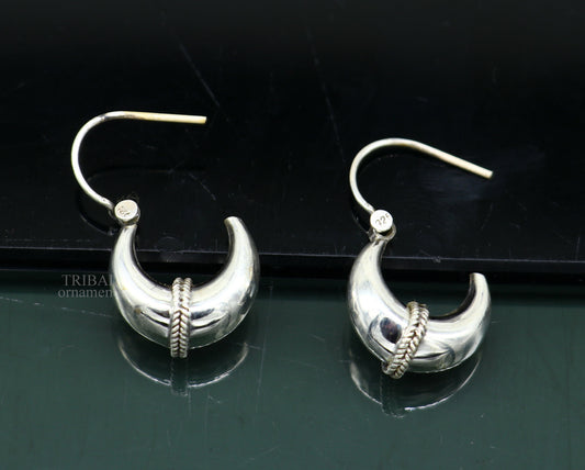 925 sterling silver Handmade vintage ethnic style hoops earrings Kundal unisex tribal stylish unique Bali jewelry from India ear1226 - TRIBAL ORNAMENTS