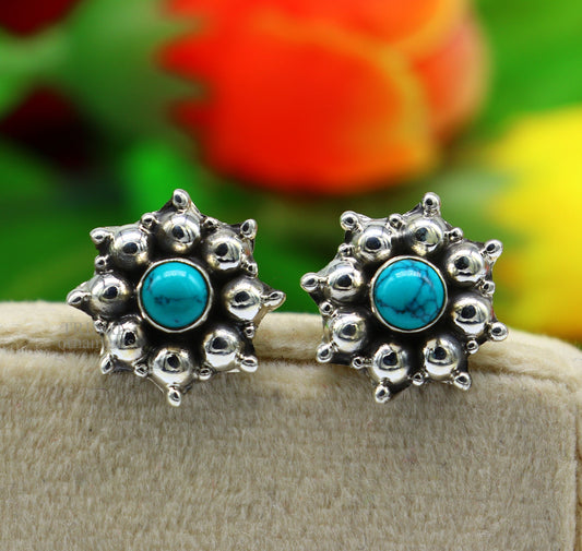 Fabulous Blue turquoise stone 925 sterling silver customized stud earring tribal stylish jewelry stud earring gifting jewelry ear1183 - TRIBAL ORNAMENTS