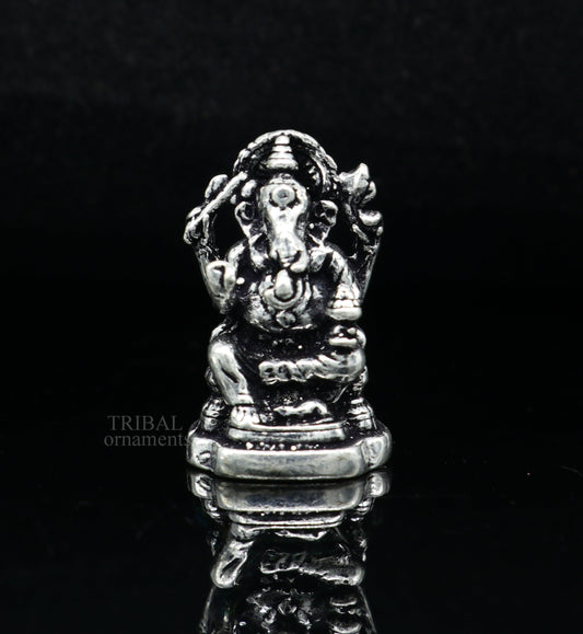 925 Sterling silver Divine lord idol Ganesha statue art, best puja figurine for home temple for wealth and prosperity gift art art521 - TRIBAL ORNAMENTS