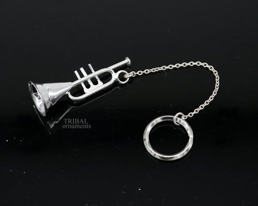 925 Sterling silver handmade unique small Shahanaai instrument design solid key chain, royal gifting silver accessories unisex gift kch14 - TRIBAL ORNAMENTS