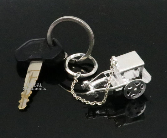 925 Sterling silver handmade unique vintage horse cart design solid key chain, stylish royal gifting silver accessories unisex gift kch20 - TRIBAL ORNAMENTS