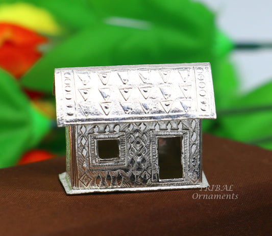 Handcrafted silver small mini home toy hut, vintage style decorative silver article, best gift puja article, temple gifting art su805 - TRIBAL ORNAMENTS