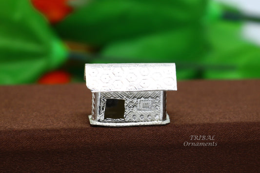 Solid sterling silver small mini home toy hut, vintage style decorative silver article, best gift puja article, temple gifting art su607 - TRIBAL ORNAMENTS