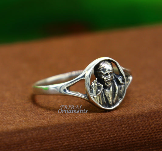 Amazing customized design 925 sterling silver vintage antique style Sai Baba ring band, best gifting brides wedding jewelry india sr332 - TRIBAL ORNAMENTS