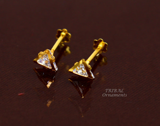 4mm tiny single pink stone handmade 18kt yellow gold combo jewelry we can use as stud or nose stud , baby stud cartilage jewelry er160 - TRIBAL ORNAMENTS