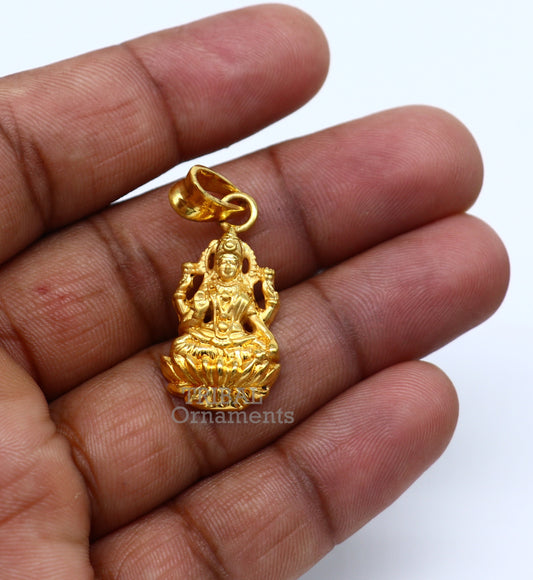 925 sterling silver customized gold polished stylish Goddess Laxmi Pendant, amazing design stunning pendant unisex gifting jewelry nsp466 - TRIBAL ORNAMENTS