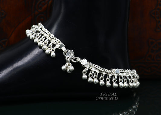 10.5" Long handmade sterling silver amazing noisy bells ankle bracelet, gorgeous charm anklets customized belly dance gifting jewelry ank476 - TRIBAL ORNAMENTS