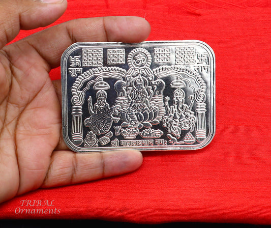 9x6.3 cm 925 sterling silver handmade Shree lakshmi frame Ganesha and Sarashwati  silver holy divine article for wealth and prosperity su847 - TRIBAL ORNAMENTS