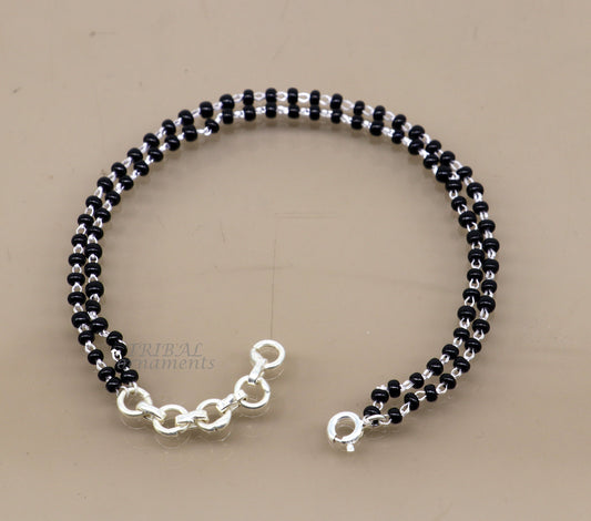 925 sterling silver handmade black beaded bracelet, amazing 2 layer charm bracelet with 2.5 mm black beads, best gifting bracelet sbr400 - TRIBAL ORNAMENTS