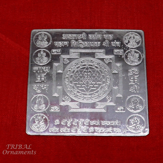 925 sterling silver handmade Shree Ashthlakshmi Yantra, Shri laxmi yantra for wealth and prosperity, best puja article gifting su849 - TRIBAL ORNAMENTS