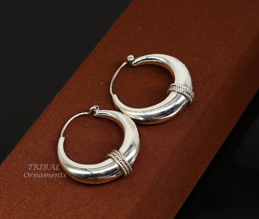 925 sterling silver handmade vintage ethnic style hoops earrings kundal,ethnic pretty bali tribal belly dance jewelry from india s1068 - TRIBAL ORNAMENTS