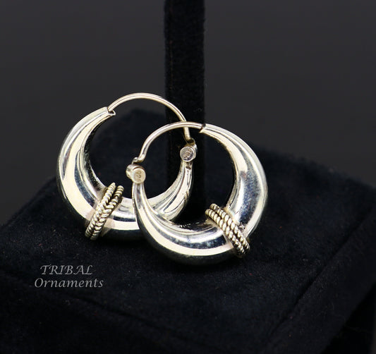 925 sterling silver handmade vintage ethnic style hoops earrings kundal,ethnic gorgeous bali tribal belly dance jewelry from india s1070 - TRIBAL ORNAMENTS