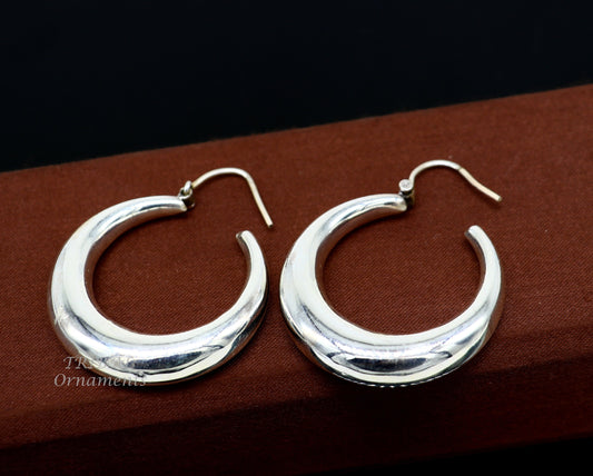 925 sterling silver handmade fabulous plain shining hoops earrings kundal unisex tribal belly dance ethnic jewelry from india s1066 - TRIBAL ORNAMENTS