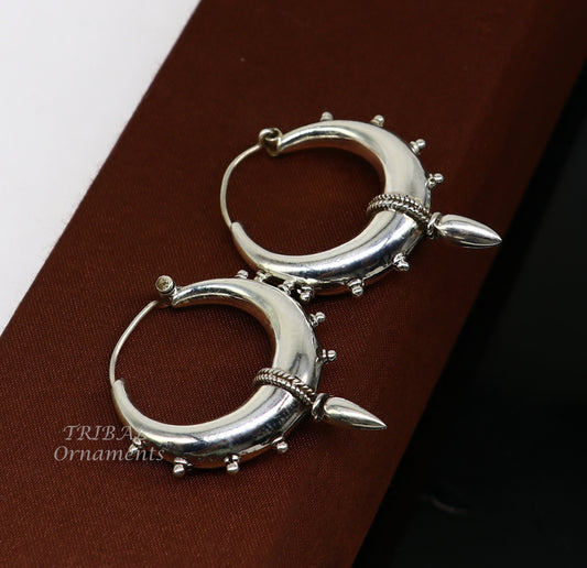 925 sterling silver handmade vintage ethnic style hoops earrings kundal,ethnic pretty bali tribal belly dance jewelry from india s1067 - TRIBAL ORNAMENTS