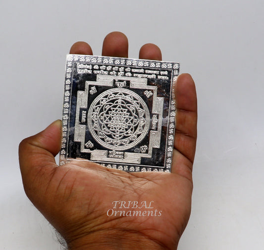 925 sterling silver handmade idol Shree kubera or shri Yantram holy divine yantram for wealth and prosperity, puja article su886 - TRIBAL ORNAMENTS