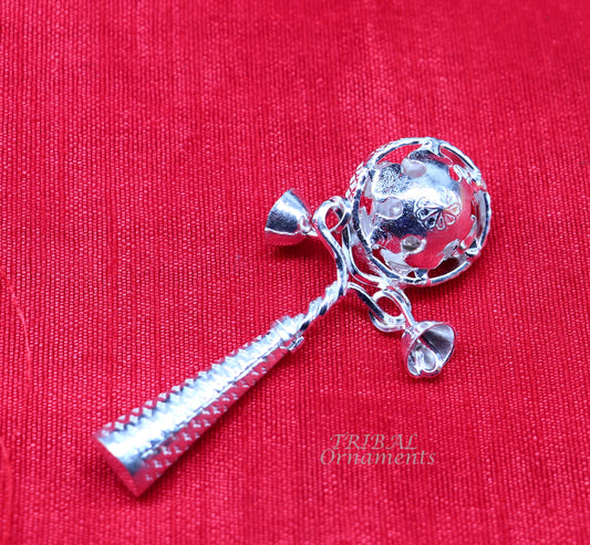 Solid sterling silver handmade design new born baby gifting bells toy, baby krishna gifting toy, silver whistle, silver temple article su899 - TRIBAL ORNAMENTS