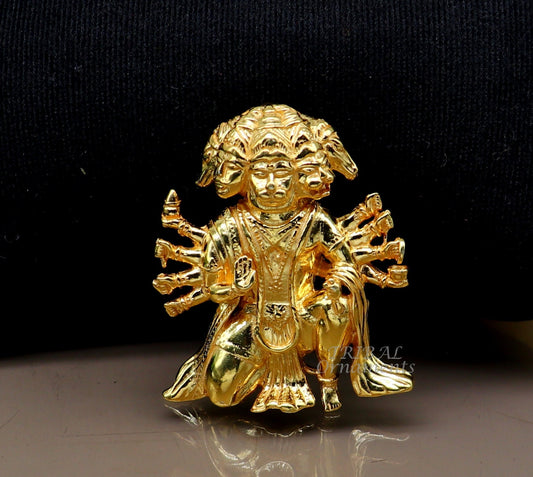 Pure 925 sterling silver handmade Hindu god Lord Panchmukhi Hanuman Gold polished pendant, amazing designer pendant unisex jewelry nsp542 - TRIBAL ORNAMENTS