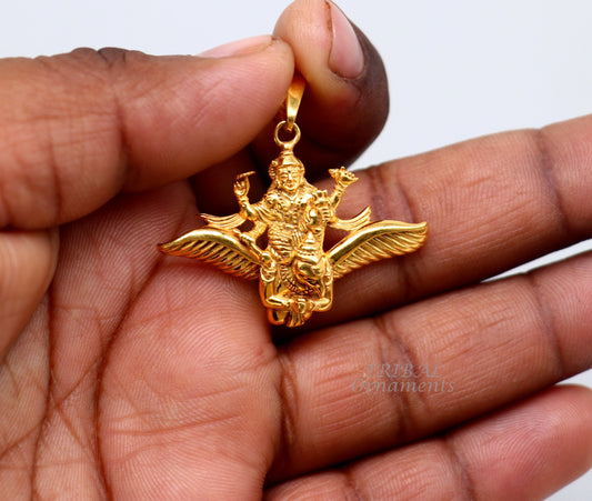 925 sterling silver Hindu idol Lord Vishnu with Garuda gold polished pendant, excellent unisex locket pendant customized jewelry nsp544 - TRIBAL ORNAMENTS