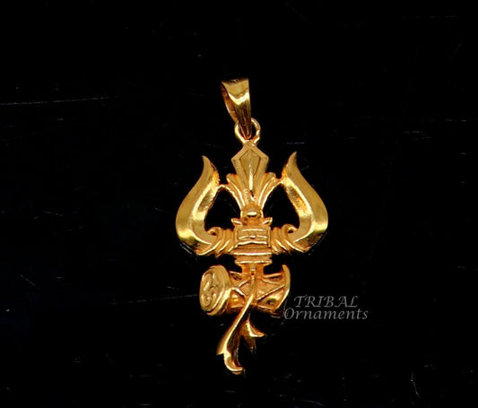 925 sterling silver Gold polished idol Lord Shiva trident pendant, amazing vintage design gifting pendant customized god jewelry ssp541 - TRIBAL ORNAMENTS