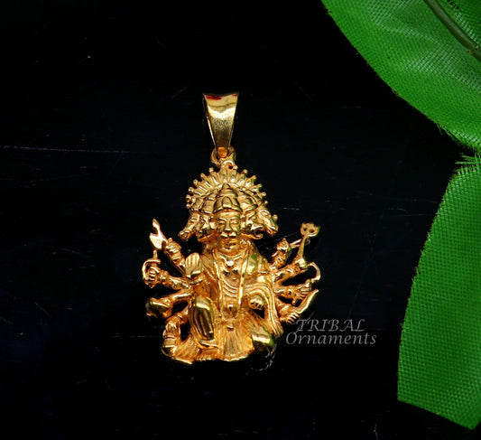 Pure 925 sterling silver handmade Hindu god Lord Panchmukhi Hanuman Gold polished pendant, amazing designer pendant unisex jewelry nsp543 - TRIBAL ORNAMENTS