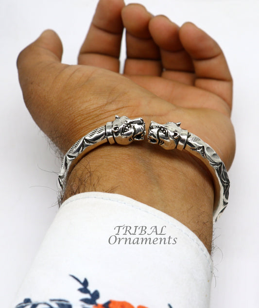 925 sterling silver fabulous lion face stylish attractive kada bangle bracelet pretty work attractive tribal belly dance jewelry nsk616 - TRIBAL ORNAMENTS