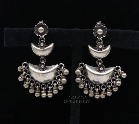 Cultural silver earrings, fashionable and versatile floral silver 3 steps drop dangles ethnic pattern made by 925 sterling silver s1114 - TRIBAL ORNAMENTS