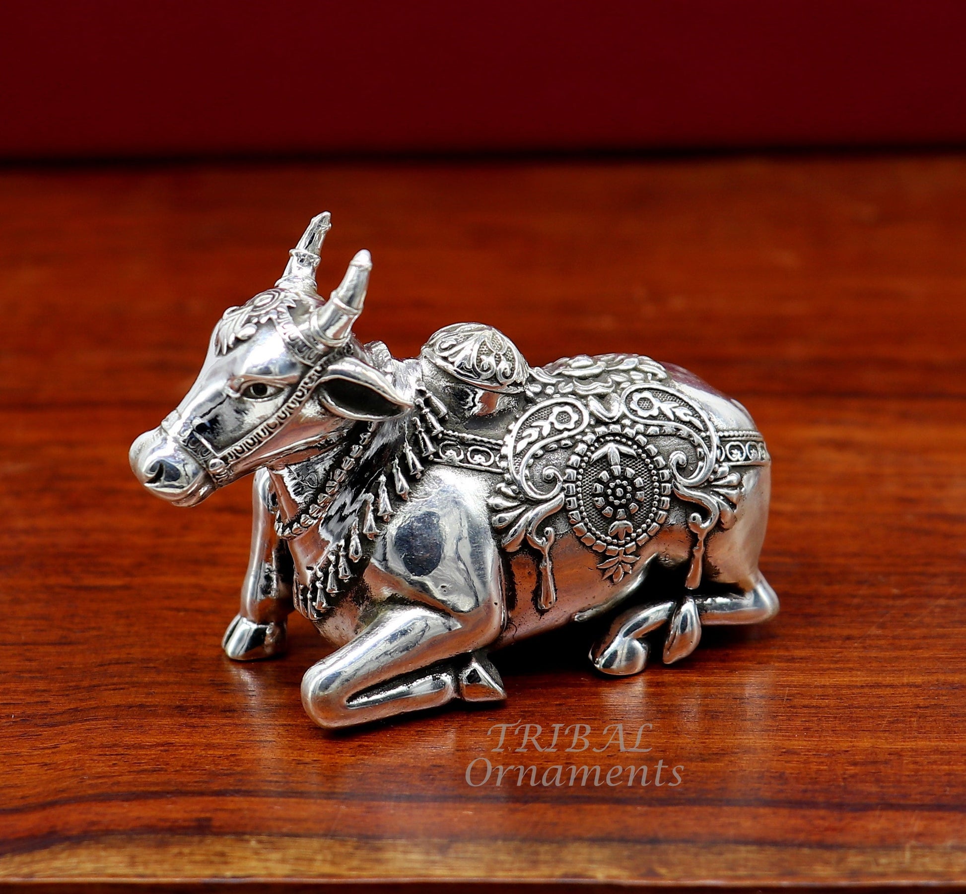 925 Sterling silver Lord Shiva Vahan Nandi Maharaj handmade small article for puja, best gift for lord Shiva, divine Nandi statue su995 - TRIBAL ORNAMENTS