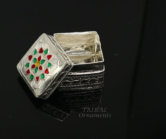 925 sterling silver trinket box, kajal box/casket box bridal square shape box collection, container box, eyeliner box gifting art stb723 - TRIBAL ORNAMENTS