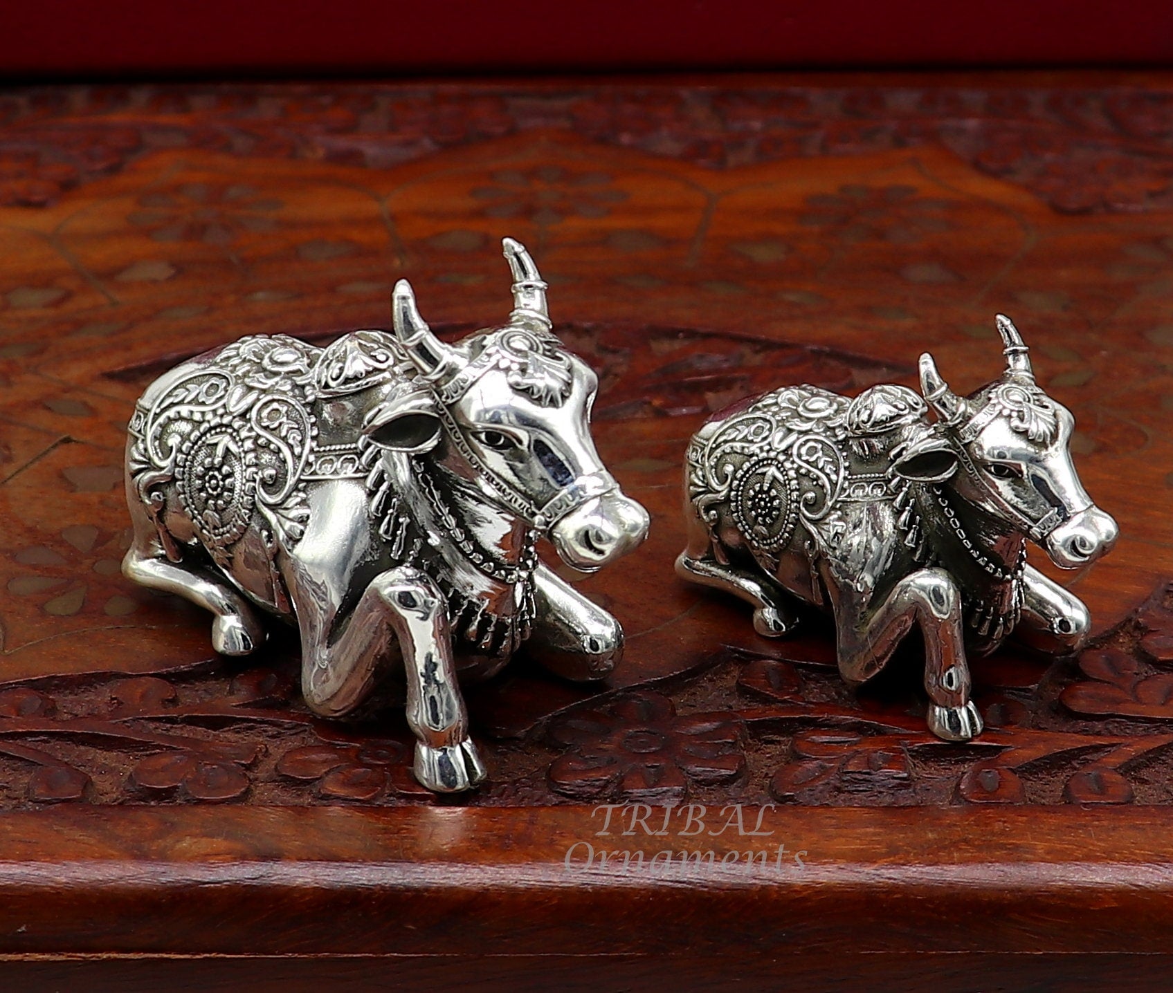 925 Sterling silver Lord Shiva Vahan Nandi Maharaj handmade small article for puja, best gift for lord Shiva, divine Nandi statue su995 - TRIBAL ORNAMENTS